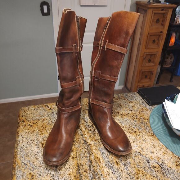 Bed Stu Bench Made Brown Leather Zip Buckle Knee High Boots Womens Size 8.5 - Picture 3 of 14